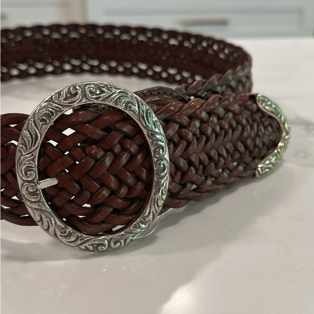 Brighton woven brown leather belt 1996 size large